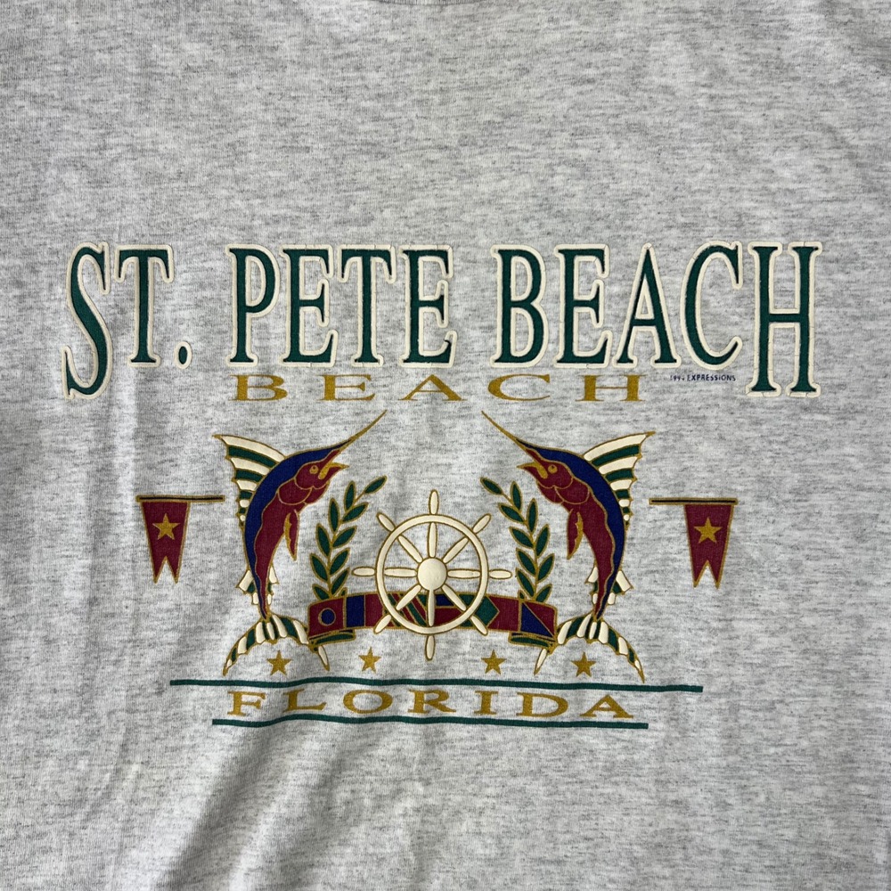 Vintage 1994 St. Pete Beach Florida T Shirt Mens Medium Gray Single Stitch USA